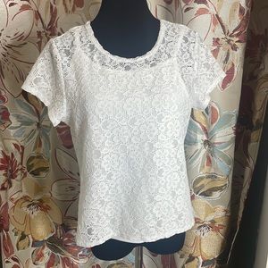 White Lace JUSTICE Short Sleeve Top, Girl’s size 18/20